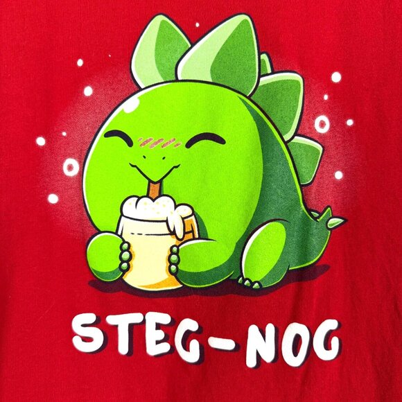 Women’s Funny Dinosaur Graphic Tee Medium Steg Nog Short Sleeve Cotton Red - Picture 2 of 7